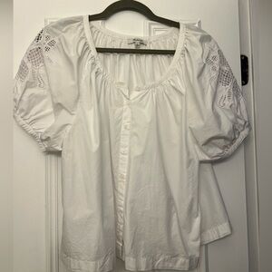 Madewell White Eyelet Puff Sleeve Button-Front Blouse